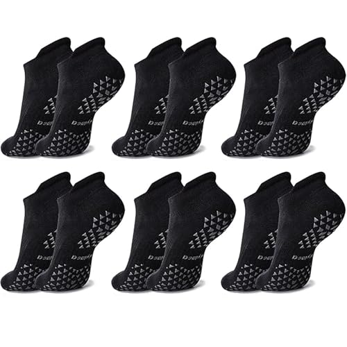 Hylaea Unisex Non Slip Socks with Grip for Yoga, Hospital, Pilates, Barre | Ankle, Cushioned - color: 6 Pairs Black, size: Small-Medium