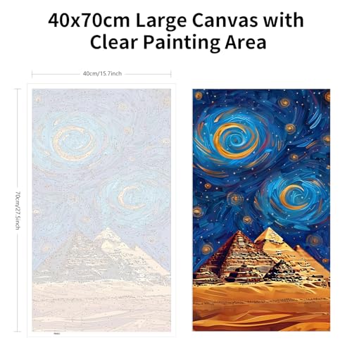 ARTGOTO Large Paint by Numbers for Adults Egypt Pyramids | 15.7x27.5inch/40x70cm Paint by Number Kit on Canvas, Starry Sky Desert Landscape Acrylic Painting Set, No Frame - color: PBN052
