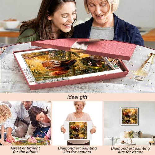 Acudotr Red Panda Diamond Painting Kits for Adults, 5D DIY Diamond Art Kits for Beginners, Full Drill Diamond Painting Kits for Home Wall Decor, 12x12 Inch