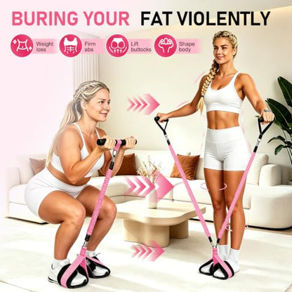 Multifunctional Pedal Resistance Band with Handles for Women Men - color: Pink