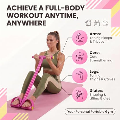 Pedal Resistance Bands with Handles, Upgrade Multi Function Pedal Training Band, 6-Tubes Natural Rubber Foot Pedal Resistance, Fitness Bands for Full Body, Abdomen, Waist, Arm, Leg - color: pink