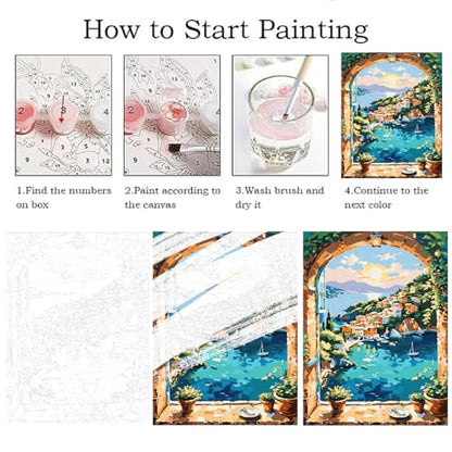 ZRIZQ Landscape Paint by Numbers Kit for Adults Beginner,Scenery,16x20 | Full set with wooden brushes,rolled canvas,rich paints.Calming activity.Beginner friendly.Just open and paint. - color: 16"X20"Rolled Canvas(Frameless)-Landscape 13