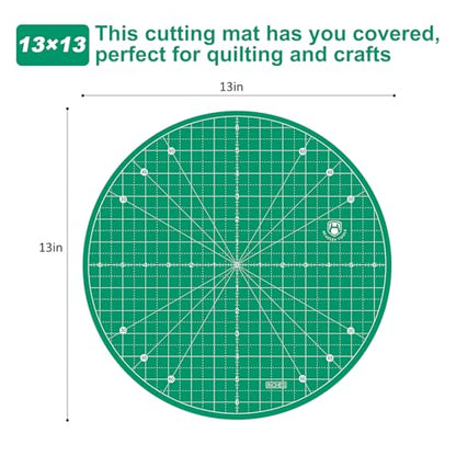 Headley Tools 13"x13" Round Rotating Cutting Mat, Self Healing Mat with 360-Degree Rotation & Anti-Slip Base, Sewing Board Cutting Mat Perfect for Fabric Quilting Leather Hobby Project, Green - color: Green, size: 13"L x 13"W