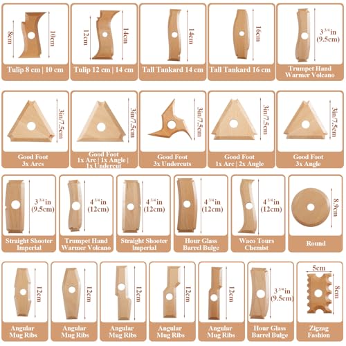 Amylove 23 Pcs Pottery Ribs Pottery Trimming Tools Foot Shaper Profile Rib Foot Ring Tool for Ceramics Carving Clay Molds Enthusiasts Creators Bundle (Practical Style, Natural Wood Color) - color: Natural Wood Color, size: Practical Style