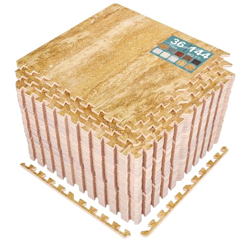 Sorbus Interlocking Wood Grain Foam Floor Tiles (36 Pack, Marble) | 3/8-inch EVA floor mats create cushioned foam flooring for playrooms, basements, apartments, trade shows and baby spaces. - color: Marble, size: 36 Pack