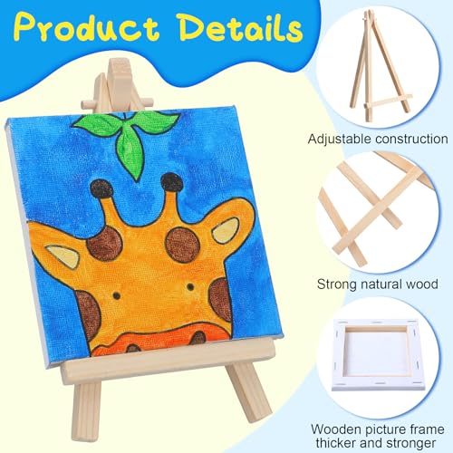 Tenceur 48 Pcs Kids Paint Party Set, 12 Pre Drawn Animal Canvas with Easel | Wooden Easel, Paint Pots, Brushes, Mini Apron, Tote Bag for Art Class, Birthday Parties, Back to School Activities - style: Stylish