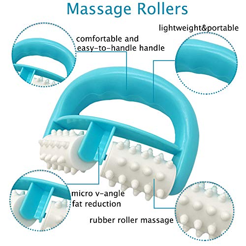 Cellulite Massage, Manual Roller Massages with Two-Wheel Handle,Relax Muscles to Relieve Stress,Increases Blood Circulation,Apply to Arm/Shoulder/Leg/Back/Buttocks/Abdomen(Blue)