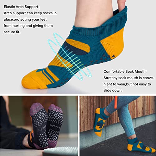 Hylaea Unisex Non Slip Socks with Grip for Yoga, Hospital, Pilates, Barre | Ankle, Cushioned | Breathable Cotton, Thick Cushioned Sole, Anti-Slip, Ankle Protection, Men Women, Ideal for Yoga, Barre, Hospital & Home Use - color: 3 Pairs Yellow Blue Brown,