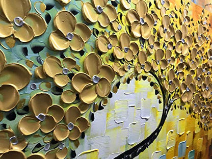 YaSheng Art -Large Wall Art ,100% Hand Painted Gold Flowers Contemporary Art Oil Painting,3D Wall Art Texture Floral Tree Paintings, Wall Art for living room Bedroom Office Wall Deco Home, Abstract Canvas Art Paintings Framed Wall Art Pictures 60 by24 inc