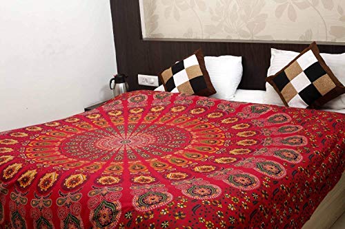 Popular Handicrafts Tapestry Wall Hanging Hippie Mandala Bohemian Hippy Psychedelic Design Indian Peacock Meditation Gypsy Tapestries Bedspread 30 x 40 Inches (76 x 101 cms), Blue - color: Red_Yellow, size: 40"L x 30"W