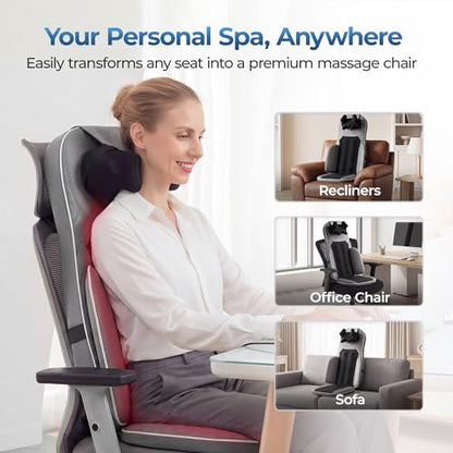 Massage Chair Pad, 3-in-1 Shiatsu Neck and Back Massager Cushion with Heat, Adjustable Height & Intensity, Full Body Massage Pad for Recliner and Sofa, Fathers Day Dad Gifts - color: Grey