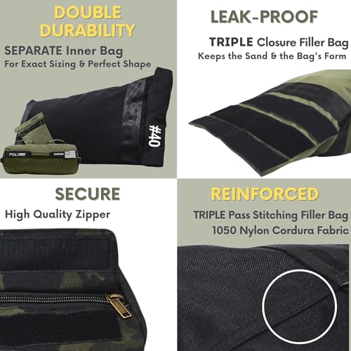 Polyfit Workout Sandbag Pro - Exact Sizing with Triple Closure Filler Bag - color: BLACK, size: 80 LB