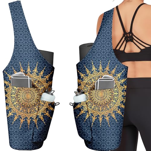 Yoga Bag for Women, Large Yoga Mat Bag Tote Carrier with Wet Dry Pocket | Water Bottle Holder & Adjustable Strap, Fits 1/2" Thick Yoga Mat for Gym, Pilates, Travel, Work - color: YOGA-12