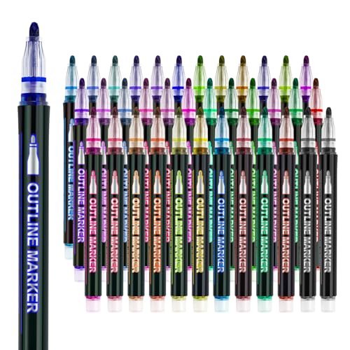 36Shimmer Markers Outline Pens School Art Supplies Gifts Teen Girl 9-12 | School Supplies for Kids 9-12 Chriatmas Stocking Stuffers Birthday Easter Party Drawing Crafts Gifts for 4-12 Girls Teens - color: Blue