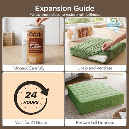 Codi Couch Cushion Replacements, 5 Inch High-Density Foam, 24 Inch Green - color: Green, size: 24 Inch (Pack of 1)