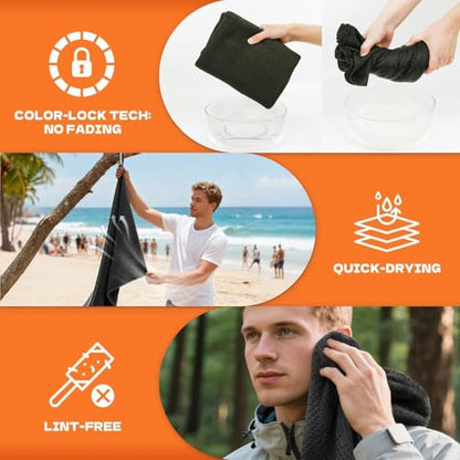 Microfiber Sweat Towel, Quick Dry Negative Ions 3 Pack 27x55 in - color: Black, size: 27 inch X 55 inch