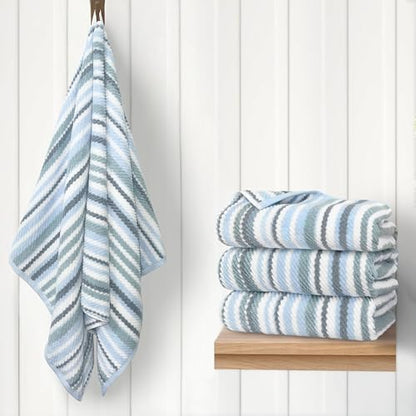 VOOVA & MOVAS Cotton Bath Towels 4 Pack, 100% Cotton, 28x52 in, Blue - color: Gray + Blue Striped, size: 4 PC Bath Towels (28"x52")