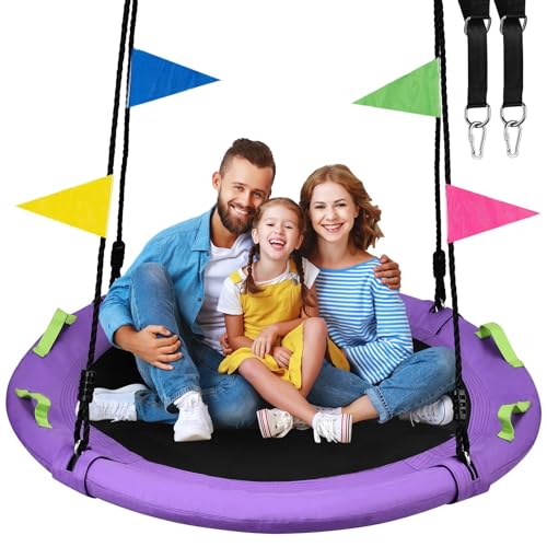 HeyZoo 48 Inch Tree Swing, Larger Saucer Swing for Whole Family, Purple - size: 48 Inch