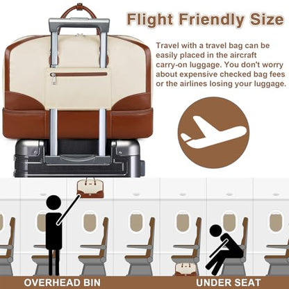 ITIEZY Weekender Bag for Women 21.5" Travel Duffel Large Carry On Bag 3PCS | Nylon Duffel Bag with Waterproof Shoe Compartment, Crossbody Bag and Toiletry Bag, Travel Weekend Hospital Overnight Gym Bag - color: 9-Beige