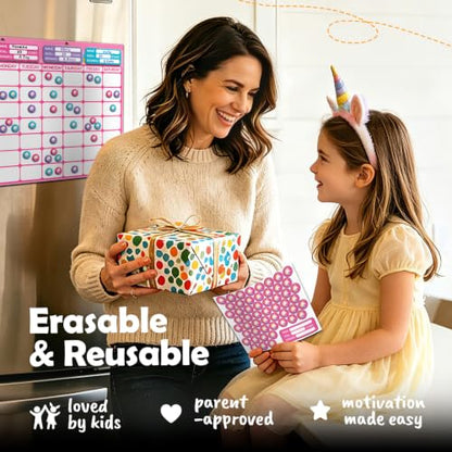 Magnetic Reward Chart for Kids, Customizable Dry Erase Weekly Chore Chart - size: 3 Kids-Unicorns