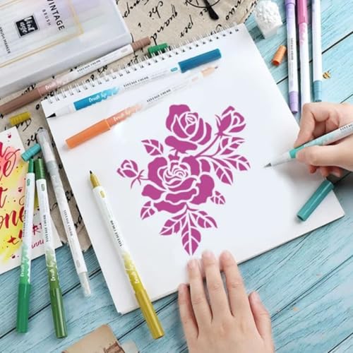 Rose Flower Stencil Set,5.9x5.9 Inch Reusable Flower Stencils Painting Crafts Templates for DIY Art Scrapbook Drawing Stencil for Painting on Wood, Wall, Furniture(4PCS)