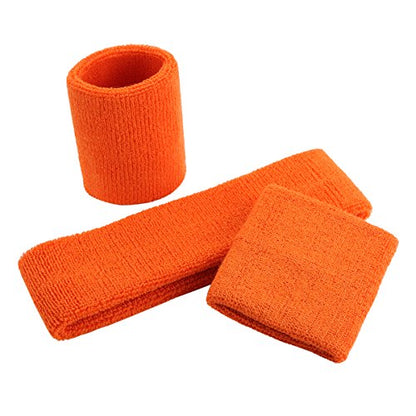 ONUPGO Sweatband Set Sports Headband Wristband Set Sweatbands Terry Cloth Wristband Wrist Sweatband Headbands Moisture Wicking Sweat Absorbing Head Band - color: Orange