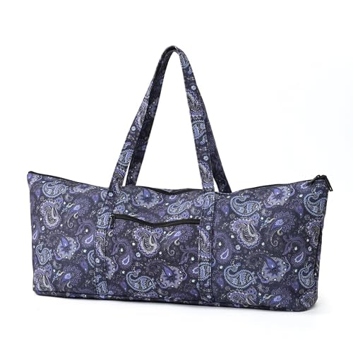 Boulder Bee | Yoga Mat Bag | Large Yoga Mat Carrier with Wet Pocket | Yoga Gifts | Gym Tote Bag for Women - color: Tote-Blue Cashew Flower