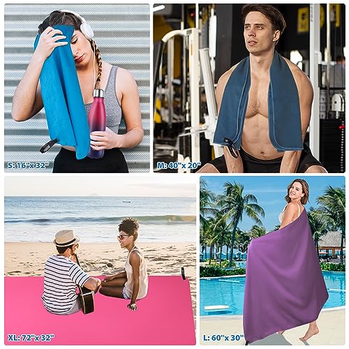 BOGI Microfiber Quick Dry Travel Sports Towel, Blue, 60"x30"+16"x16" - color: Blue, size: L:60''x30''+16''x16''