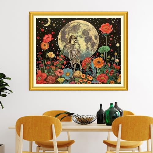 Artvxeay Cross Stitch Kits Stamped Full Range of Embroidery Starter Kits for Beginners Adult DIY 11CT-(Skeleton Flower 16x20 inch) - color: ColorArt32
