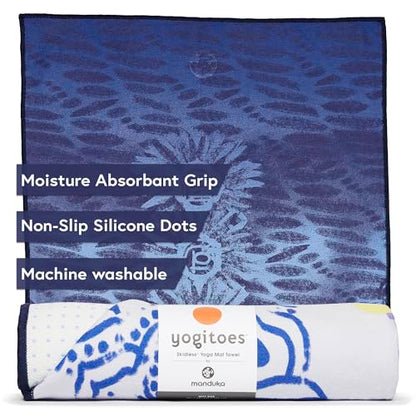 Manduka Yogitoes Hot Yoga Mat Towel - 71" | Moisture Activated Grip | Patented Silicone Nubs | Highly Absorbent, Durable & Easy Care | Made from Recycled Materials | 71 x 24 Inches | Chakra Print Blue - color: Chakra Print Blue, size: 71" x 24"