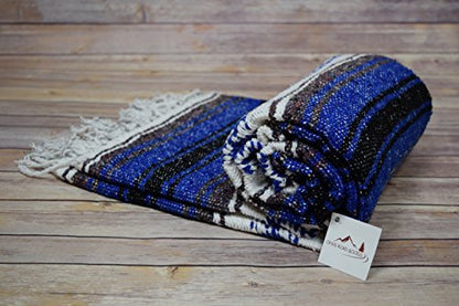 Open Road Goods Blue Mexican Blanket - Authentic Serape Falsa Blanket - Handmade - color: Blue