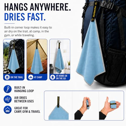 Elite Trail Magic Backpacking Ultralight Quick Dry Microfiber Soft Fast Drying Hand and Face Towel Wash Cloth Camping Yoga Hiking Active Lifestyle Small - color: Blue