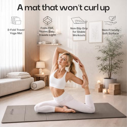 Foldable Yoga Mat, 70''x24''x0.24''(6mm）Non-slip POE Exercise Mat - color: Deep Coffee