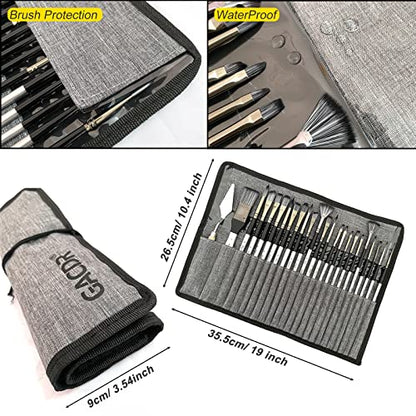 GACDR Acrylic Paint Brush Set, 24 Pieces Paint Brushes for Acrylic Painting with Cloth Roll Case and 2 Sponges, Pinceles para Acrilico for Oil Watercolor Gouache…