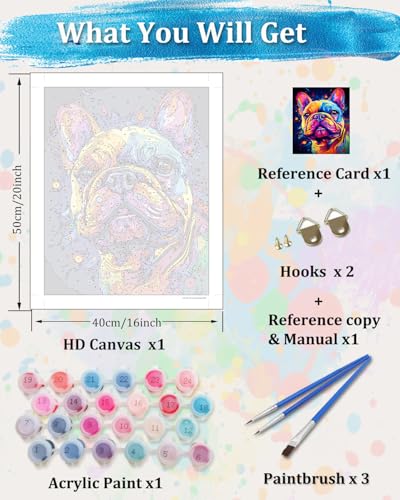 TOCARE French Bulldog Paint by Numbers Kit for Adults, Dog Adult Paint by Number Canvas,Acrylic Adults' Paint-by-Number Kits Dog Lovers 16x20inch (Without Framed) - color: TC-OPC-203