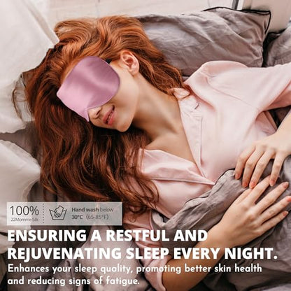 Sleep Mask, 100% 22 Momme Mulberry Silk Eye Mask with Adjustable Strap | Eye Sleeping Mask for Women Men, 100% Mulberry Silk, 22 Momme 6a Fibers, Blackout Blindfold Eye Cover for Side Sleeper(Pink) - color: Pink 22 Momme