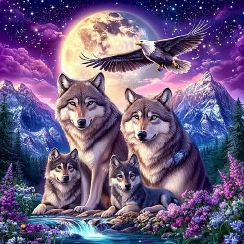 SHICERNHJ 5D Eagle Diamond Painting Kits for Adults,Animal Wolf Family Diamond Art Kits for Beginner,DIY Full Round Drill Diamond Dots with Gem Art Craft for Home Wall Decor 14 X 14inch - color: SH130