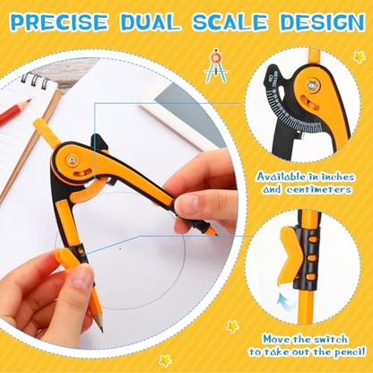 Zonon Student Math Geometry Compass Bulk 6 Inch Plastic Drawing Compass with Pencils Bright Color Precision Tool Back to School Supplies(12 Pcs)