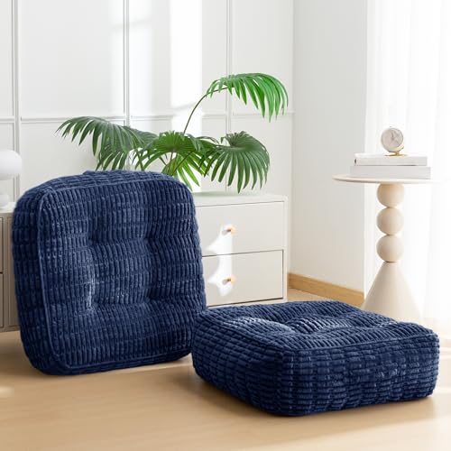 HIGOGOGO 8" Floor Pillow Cushion for Adults, Meditation Cushion Pillow, Blended Corduroy Cover, Large Square Floor Sitting for Tatami Living Room or Yoga, 2Pack, Navy - color: Square Navy, size: 8" Thick(Pack of 2)