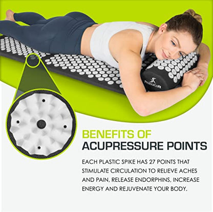 ProsourceFit Acupressure Mat and Pillow Set for Back/Neck Pain Relief and Muscle Relaxation, XL - Black/White - color: Black/White, size: XL