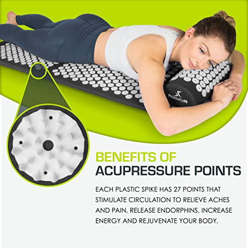 ProsourceFit Acupressure Mat and Pillow Set for Back/Neck Pain Relief and Muscle Relaxation, XL - Black/White - color: Black/White, size: XL