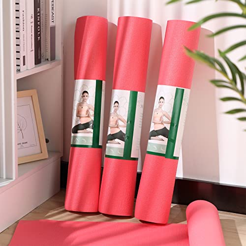 Amylove 12 Pieces Yoga Mats Bulk 68x24x0.12 Inch Exercise Non Slip Fitness Workout Mats for Women Men Home Workout Gym Yoga - color: Pink