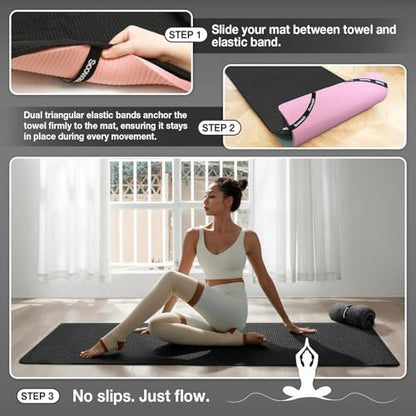 Hot Yoga Mat Towel, Non-Slip Grip Microfiber 28x72in - color: Black, size: 28 inch X 72 inch
