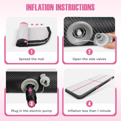 Inflatable Gymnastics Mat Air Tumble Track Tumbling Mats with Pump - color: Pink Black, size: 10ft*3.3ft*4inch(3m*1m*10cm)