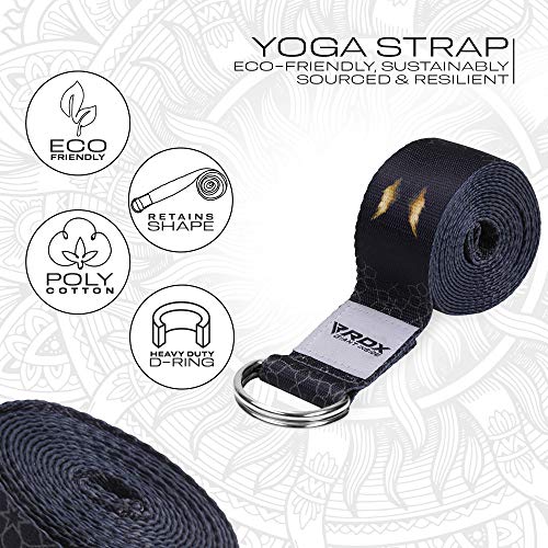 RDX 8ft Yoga Strap with D-Ring Buckle, Durable Polyester Cotton Adjustable Belts for Stretching Pilates Dance Gymnastics Fitness Holding Poses Flexibility Physical Therapy, Home Gym Exercise Workout