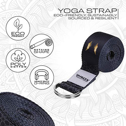 RDX 8ft Yoga Strap with D-Ring Buckle, Durable Polyester Cotton Adjustable Belts for Stretching Pilates Dance Gymnastics Fitness Holding Poses Flexibility Physical Therapy, Home Gym Exercise Workout