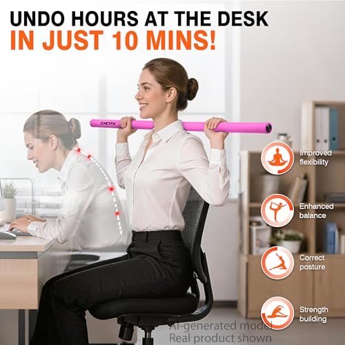 Adjustable Yoga Stick for Stretching & Balance, Upgraded Workout Pilates Equipment for Back Posture Corrector, 4-Section Steel Mobility Bar for Flexibility, Physical Therapy, Exercise Training - color: Pink