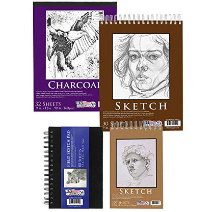 U.S. Art Supply 4-Pad Sketch Book and Drawing Paper Set (242 Sheets) - Sizes (5.5 x 8.5 and 9 x 12 Inch) Spiral Bound, Artist Drawing Pads for Mixed Media