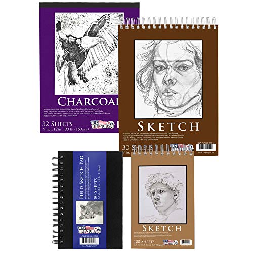 U.S. Art Supply 4-Pad Sketch Book and Drawing Paper Set (242 Sheets) - Sizes (5.5 x 8.5 and 9 x 12 Inch) Spiral Bound, Artist Drawing Pads for Mixed Media