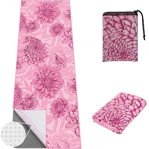 Yoga Towel Hot Yoga Towel with Corner Pockets, 74 x 26 inch, Pink - color: Pink, size: 74×26 in